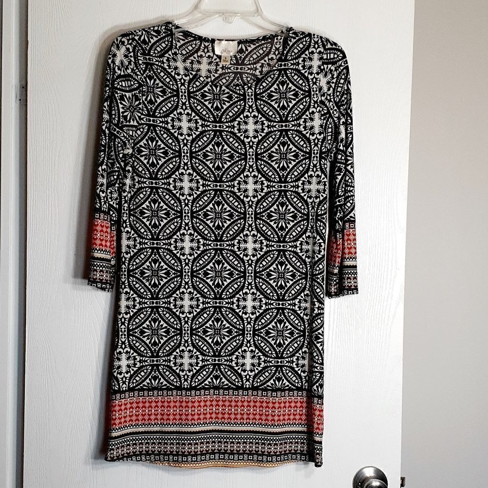 Misia Short Pencil Dress; 3/4 Sleeves; Jersey Knit; Black; Size Small